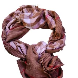 Elegant Brown, Tan, White and Red Plaid Women's Scarf